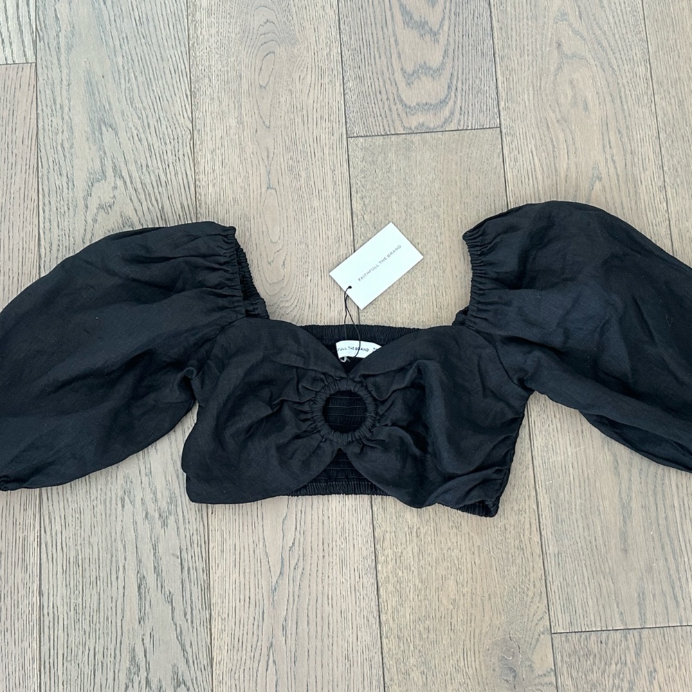 Faithfull the Brand Black La Marches Bardot Crop Top